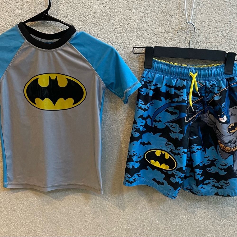 Boys swim trunks and rash guard, size 7